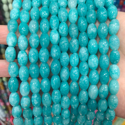 New Natural 8x12mm Rice Dyed Rainbow Colorful Jade Loose Bead, Mutil-color Jade Tourmaline Beads for DIY Women Jewelry Making