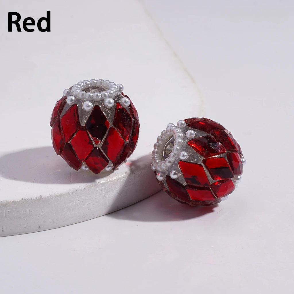 Handmade 18MM Multi-Color Acrylic  Beads with Rhombus Rhinestone White Pearl for DIY Pen Jewelry Making