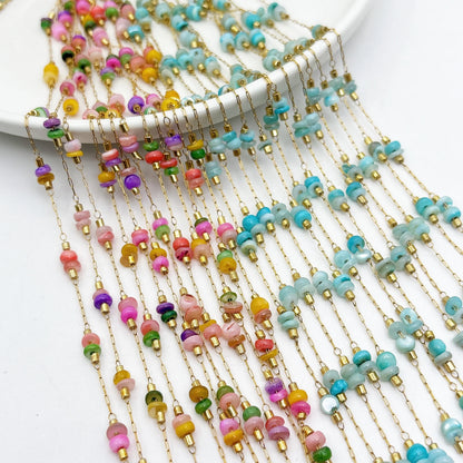 E246 Wholesale Chain Colorful Natural Crystal Stone Beads Chain Necklace Rosary Stainless Steel Chains for Custom Jewelry