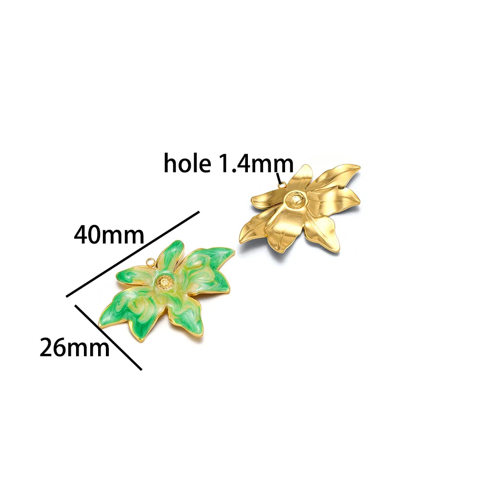 Luxurious Stainless Steel 18K Gold Plated Dragonfly Pattern Maple Leaf Oil Drop Zircon Charm Pendant for Jewelry Necklace Making