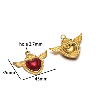 Fashion Design Stainless Steel 18k Gold Plated Red Enamel Heart Charm Pendant for Jewelry Necklace Making Accessories