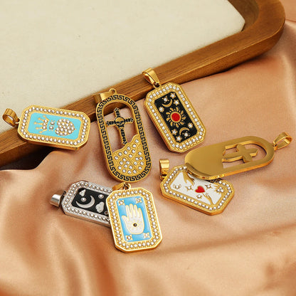 Unisex Stainless Steel Gold Plated Zircon Enamel Square Cross Charm Pendant for DIY Jewelry Making Wholesale