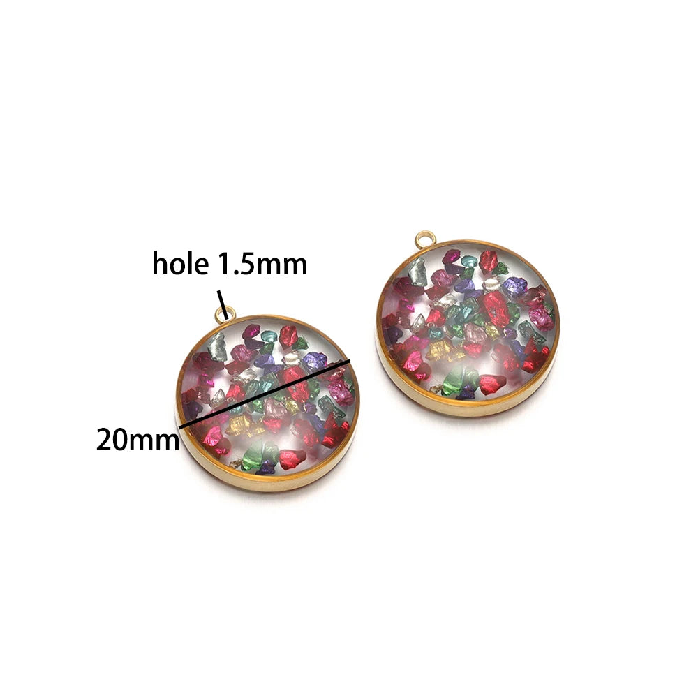 Stainless Steel 18k Gold Plated Oil Drop Round Transparent Mirror Painting Crystal Charm Pendant for Jewelry Necklace Making