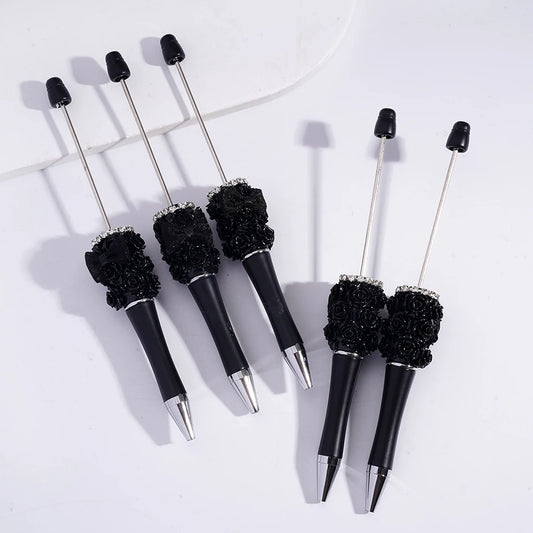New Style Black Beadable Pens with Flower Bowtie and Rhinestones for DIY Craft