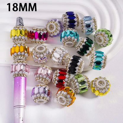 Round Acrylic Plastic Lucite Rhinestone Beads with White Pearl Clear Chains for Pen Keychain Making