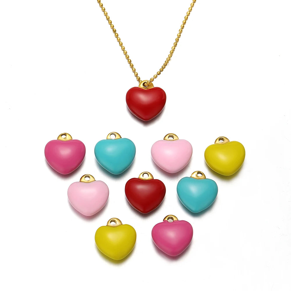 Colorful Heart Shaped Pendant Stainless Steel 18k Gold Plated Enamel Charms Pendant for Women Jewelry Necklace Making