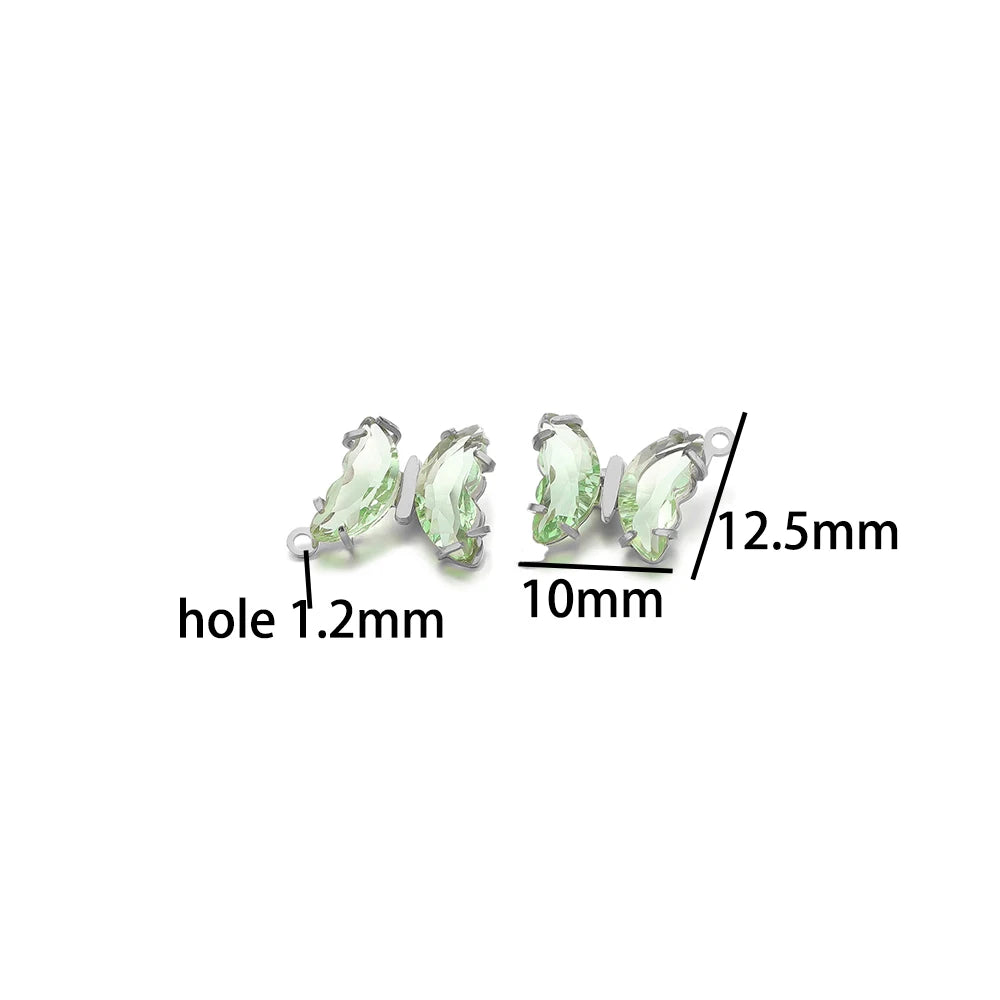 Fashion Colorful Stainless Steel Gold Plated Single Hole Butterfly Crystal Stone Charm Pendant for Jewelry Making