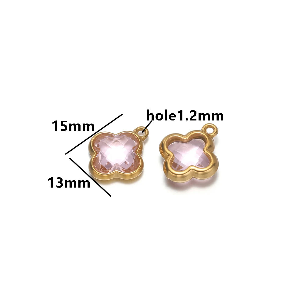 Wholesale 18k Gold Plated Stainless Steel Crystal Zircon Four Leaf Clover Charm Pendant for DIY Necklace Jewelry Making