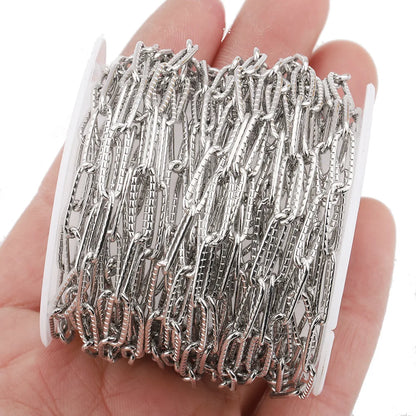A1283 High Quality 18k Gold Plated Stainless Steel Chain 4mm Paper Clip Chain Bulk for Necklace Bracelet Jewelry Making