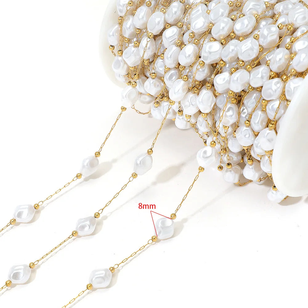 E561 Non-Tarnish 18K PVD Gold Stainless Steel Chains Fashion Artificial Pearl Star Moon Component Jewelry Findings Components