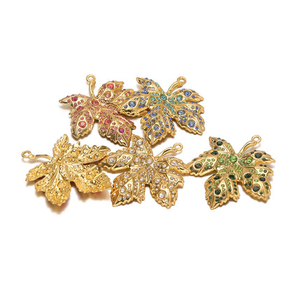 New Luxury Pendant Stainless Steel Gold Plated Maple Leaves Zircon Charm Pendant for Jewelry Making Accessories