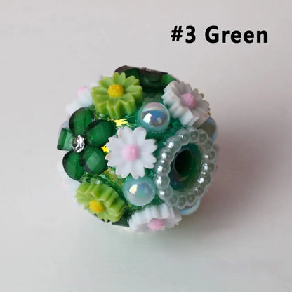 Mini Flower Design Colorful Pearls & Clear Rhinestones Round Acrylic Beads for Craft Jewelry Making