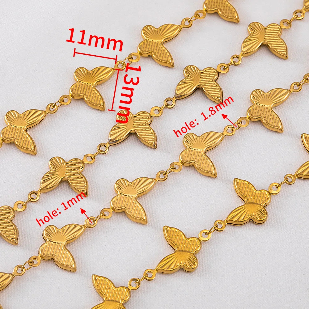 D360 No Fade Stainless Steel Chain Spool Rollers 18K PVD Gold Plated butterfly Charms Chains for Diy