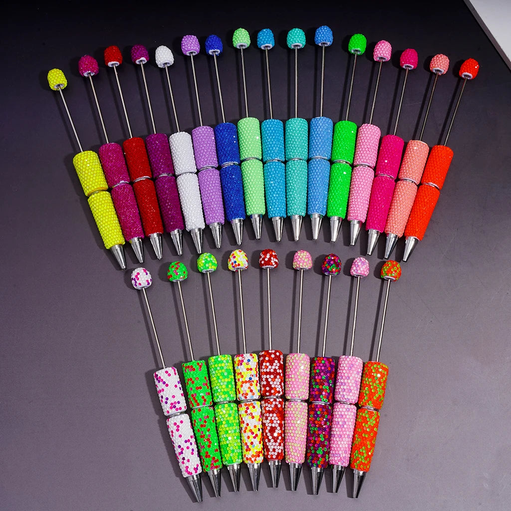 Neon Fluorescent Candy Color Full Rhinestone Clay Bead Pens Fully Wrapped Shiny Rhinestones Pure Handmade DIY Beaded Pen Blanks