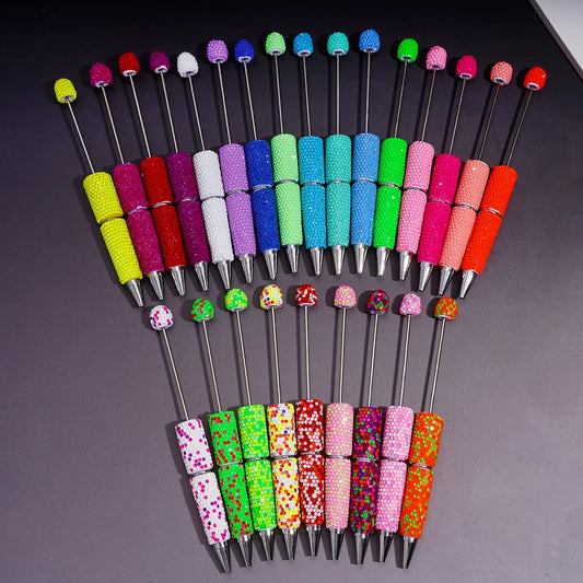 Neon Fluorescent Candy Color Full Rhinestone Clay Bead Pens Fully Wrapped Shiny Rhinestones Pure Handmade DIY Beaded Pen Blanks