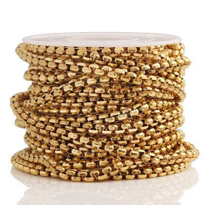 D631 18K Gold Plated 3mm 4mm Square Pearl Hammered Chains Titanium Steel Necklace Box Roller Chains for Jewelry Bags Making