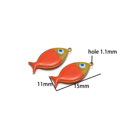 5pcs/bag Children's 18k Gold Plated Stainless Steel Enamel Fish Charm Pendant for Jewelry Necklace Making Accessories