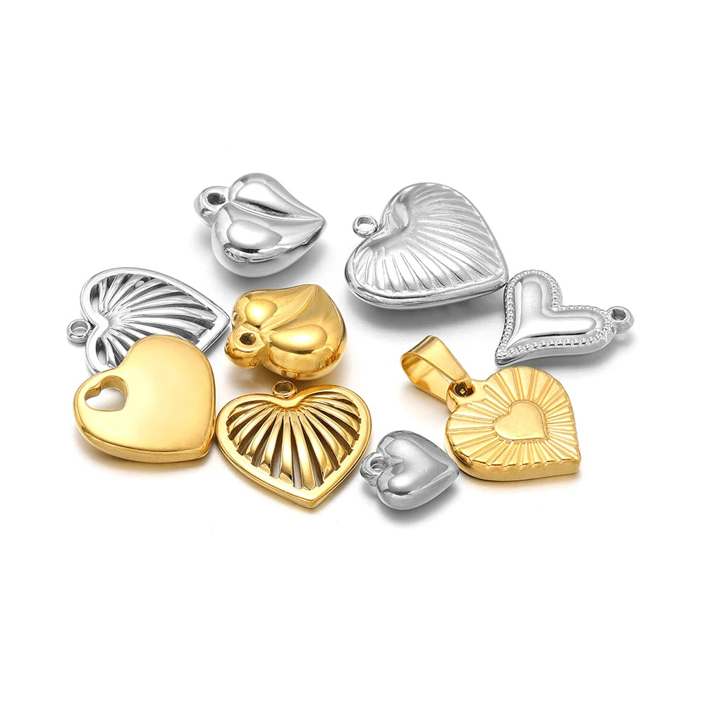 Fashion love Pendant 18k Gold Plated Stainless Steel Heart Shape Charm Pendant for DIY Jewelry Making Accessories