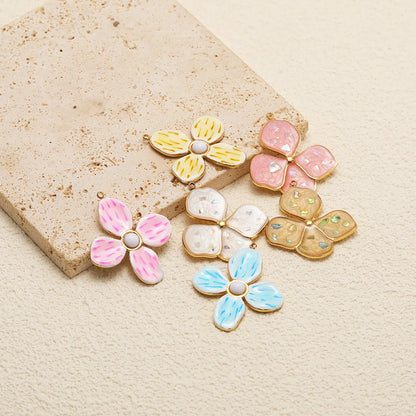 18K Gold-Plated Enamel Four-Leaf Clover Pendant Lucky Charm Hollow Necklace-DIY Jewelry Making Supplies (Wholesale) Model