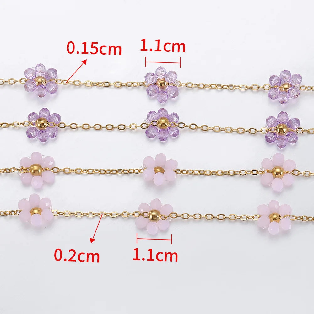A1855 Non Tarnish 18k Gold Plated Stainless Steel Chain Crystal Flower Beads Chain Jewelry Making Diy