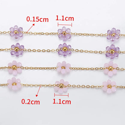 A1855 Non Tarnish 18k Gold Plated Stainless Steel Chain Crystal Flower Beads Chain Jewelry Making Diy