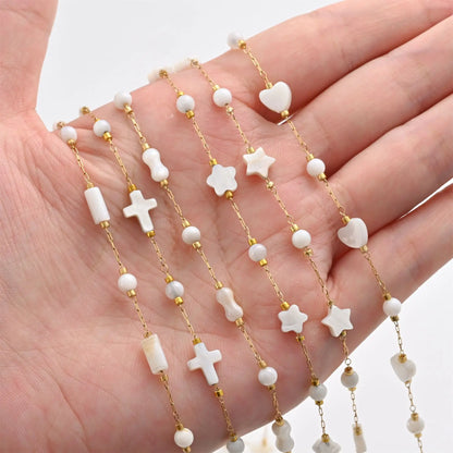 A3027 Amazing Cute Fashion Shell Beads Chain Roll Heart Star Cross Rosary Chain 18k Gold Plated for Necklace Bracelet Making