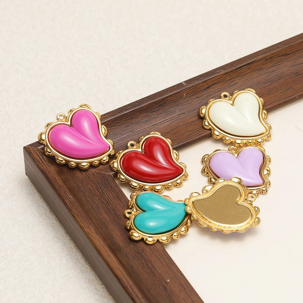 NEW Hot Sale Fashion 18k Gold Plated Stainless Steel Colorful Stone Heart Charm Pendant for DIY Necklace Jewelry Making