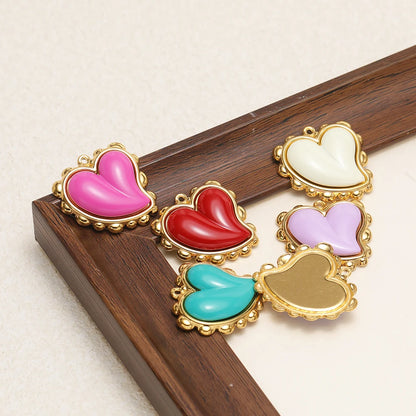 NEW Hot Sale Fashion 18k Gold Plated Stainless Steel Colorful Stone Heart Charm Pendant for DIY Necklace Jewelry Making