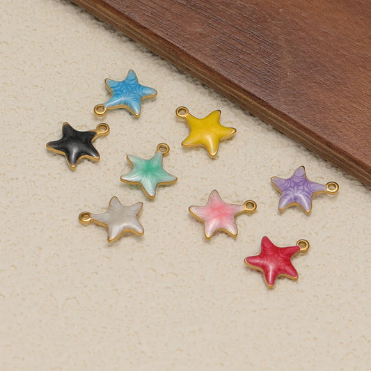 Colorful Double Enamel Charm 18k Gold Plated Stainless Steel Star Pendant for Handmade Necklace Jewelry Making