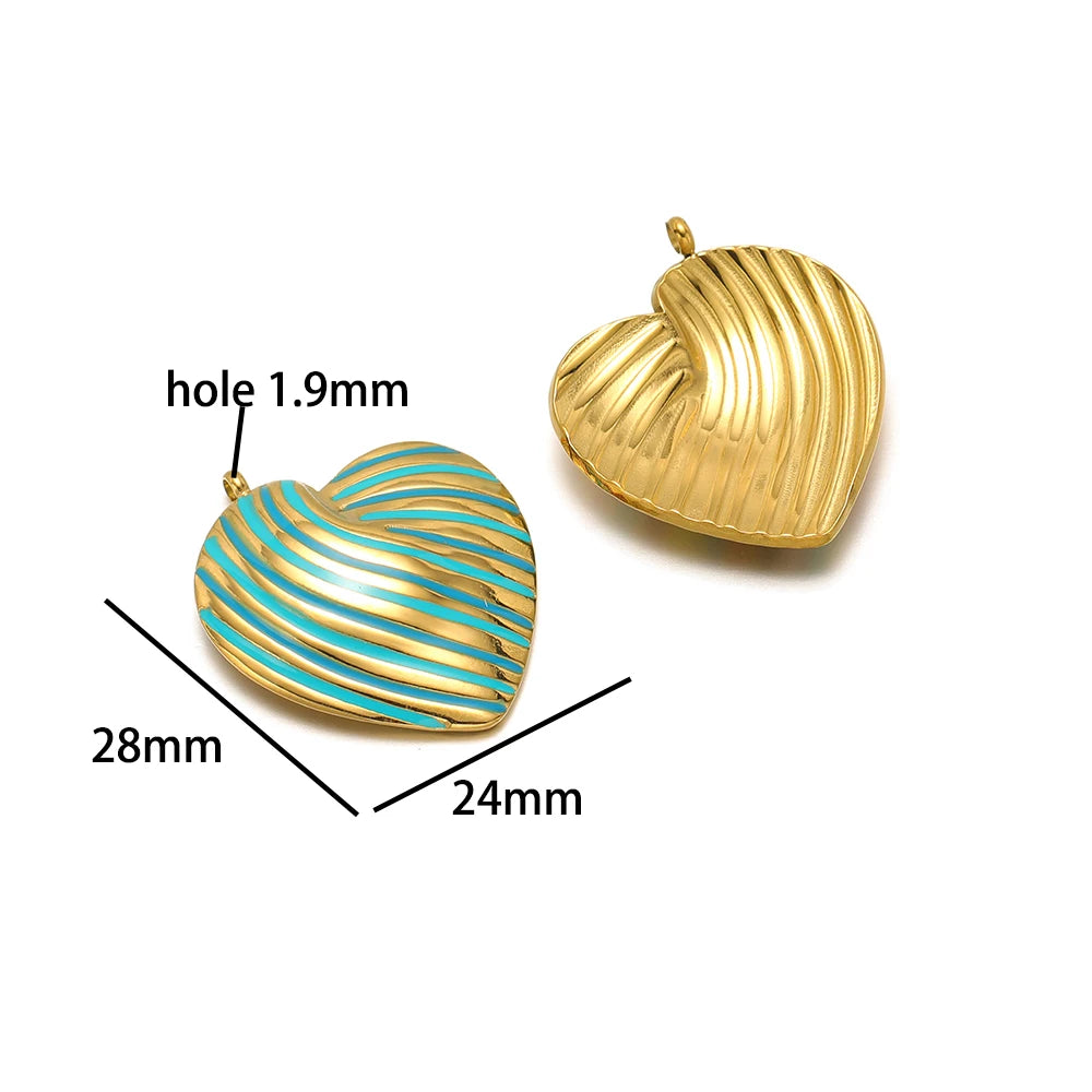 Bohemian Style 18k Gold Plated Stainless Steel Colorful Enamel Heart Charm Pendant for DIY Necklace Jewelry Making