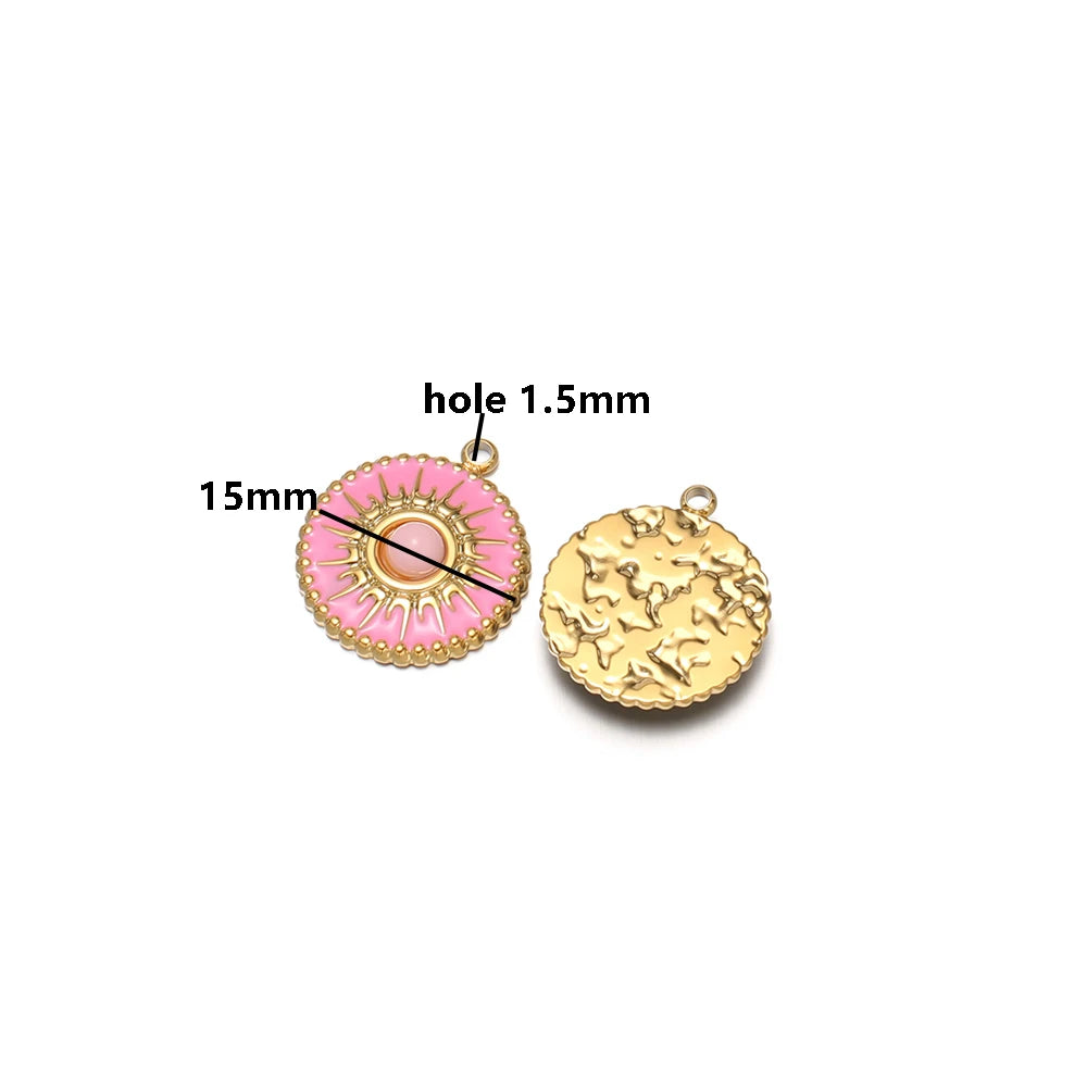 Bohemian Style Stainless Steel 18k Gold Plated Drop Oil Circular Sun Charms Pendant for DIY Jewelry Necklace Making