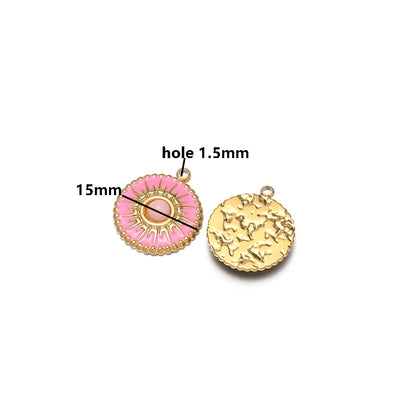 Bohemian Style Stainless Steel 18k Gold Plated Drop Oil Circular Sun Charms Pendant for DIY Jewelry Necklace Making