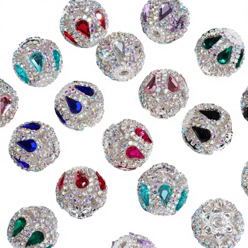 19MM Handmade Acrylic Focal Beads Alloy Six Point Flower with Pearl Loop & AB Rhinestone for DIY Beadable Pen & Keychain Bulk
