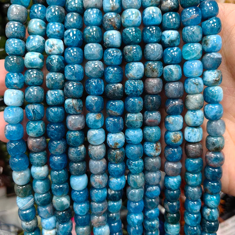 Natural Tube Stone Beads, Rounded Barrel Drum Shaped Aquamarine Kunzite Lapis Apatite Gemstone Bead for Jewelry Making 7x8mm