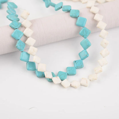 Howlite Magnesite Stone Beads, Flat Square, Diagonally Drilled Blue Turquoise White Magnesite Gemstone Bead for Jewelry Making