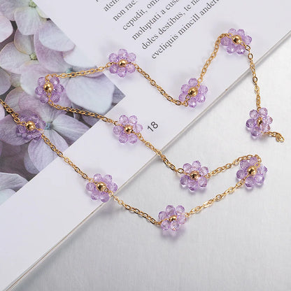 A1855 Non Tarnish 18k Gold Plated Stainless Steel Chain Crystal Flower Beads Chain Jewelry Making Diy