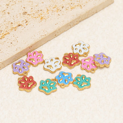 Cute  Pendant 18k Gold Plated Stainless Steel Enamel Paw Print Charm Pendant for DIY Necklace Jewelry Making