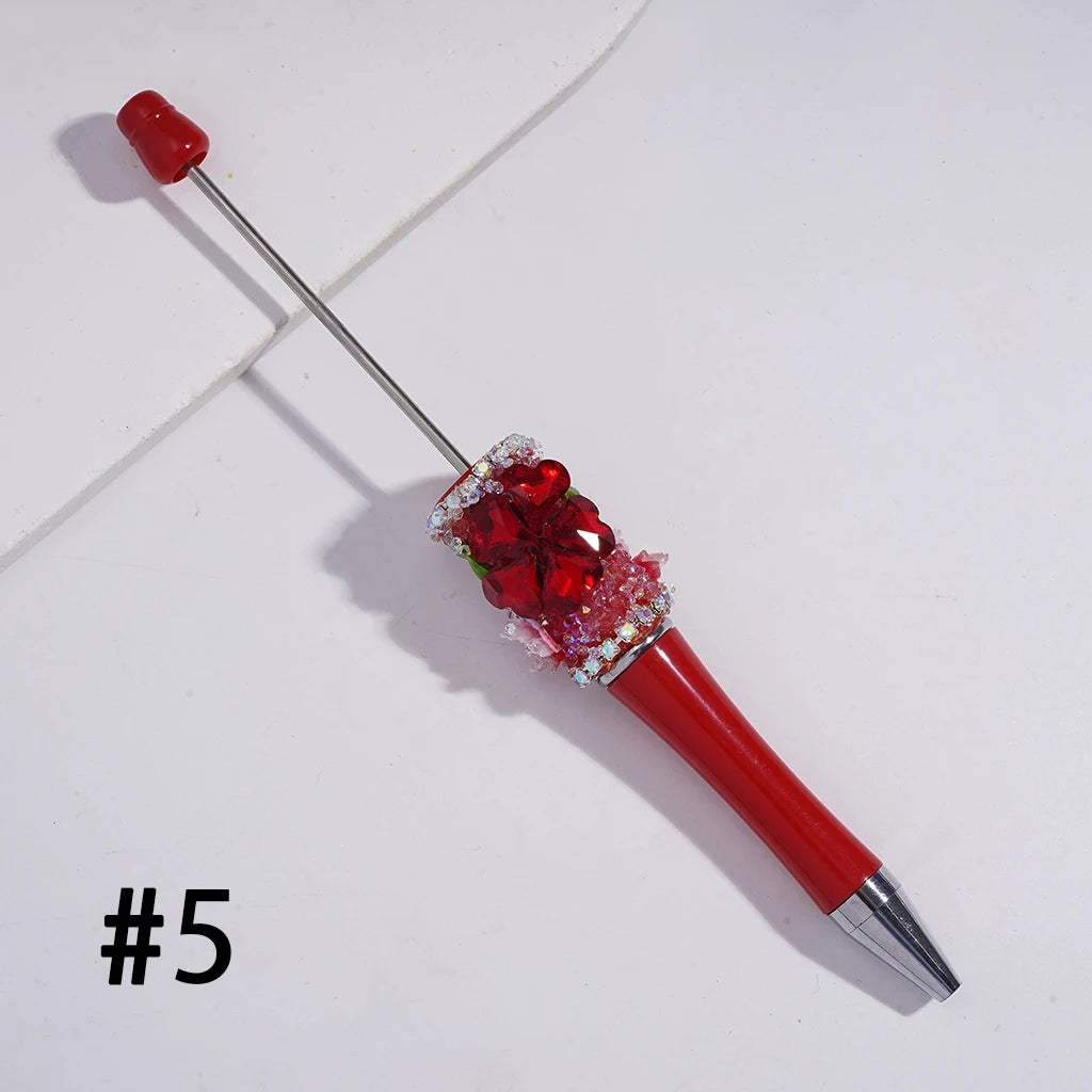 Sugar Beadable Pens with Sparkling Heart Flower Rhinestones Vivid Butterfly Leaves for DIY Beaded Pen Making