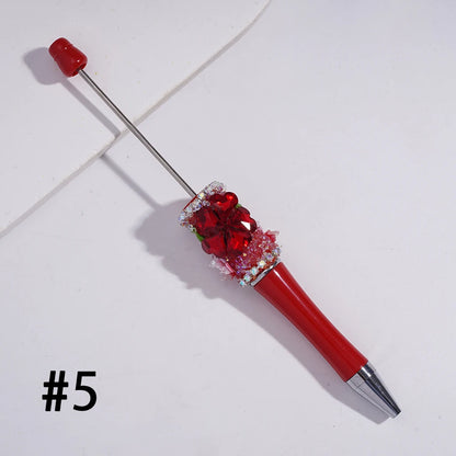 Sugar Beadable Pens with Sparkling Heart Flower Rhinestones Vivid Butterfly Leaves for DIY Beaded Pen Making