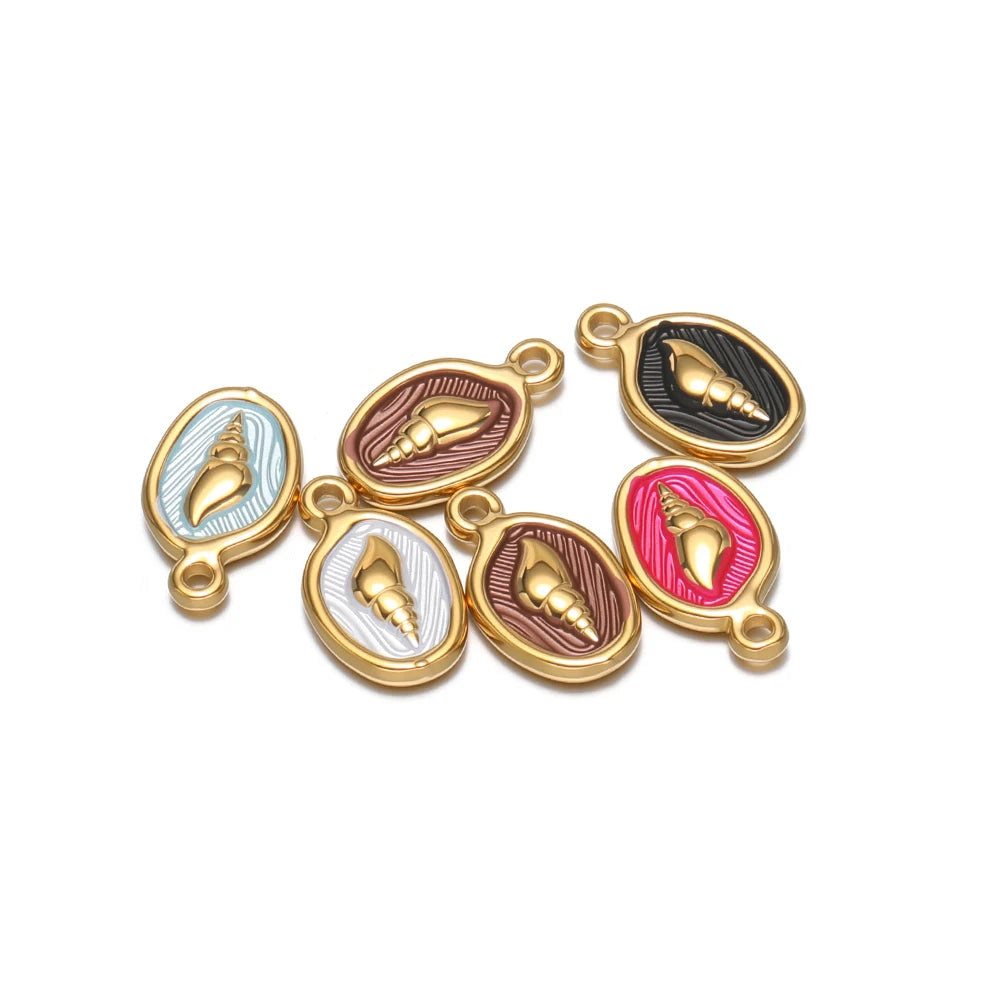 18K Gold Plated Oval-Shaped Single-Sided Drip-Style Conch Shell Pendant Multicolored Enamel Shell Charm DIY Jewelry