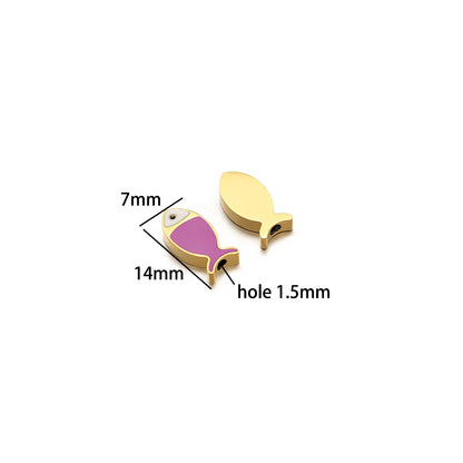 New Trend Stainless Steel Gold Plated Dripping Oil Eyes Enamel Small Fish Charm Pendant for Jewelry Making Wholesale