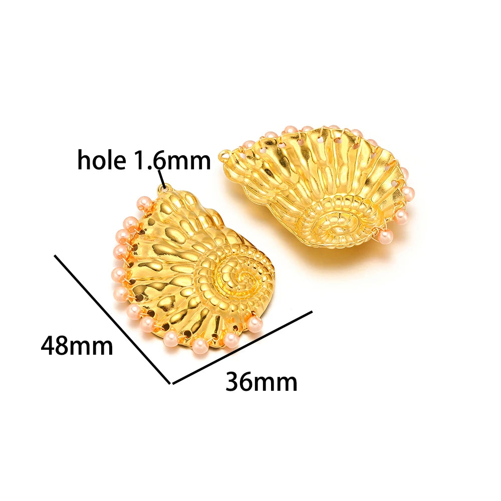 New Arrival 18k Gold Plated Stainless Steel Pearl Conch Seashell Charm Pendant for Diy Necklace Jewelry Making Accessories