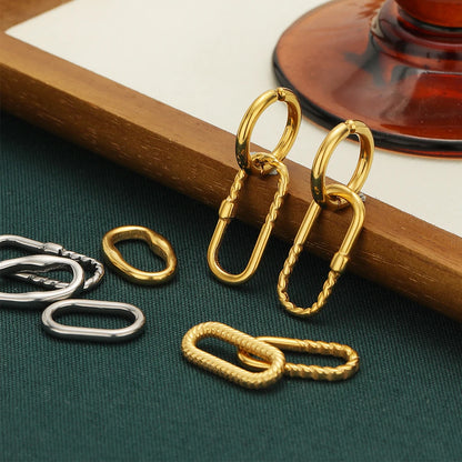 18K Gold Plated Stainless Steel Irregular Textured Oval Charm Pendant for Jewelry Necklace Earring Making Accessories