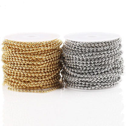 A1284 Non Tarnish 18k Gold Plated Bead Chain Round Beads Stainless Steel Silver Bulk Roll Chain Diy Jewelry Accessory