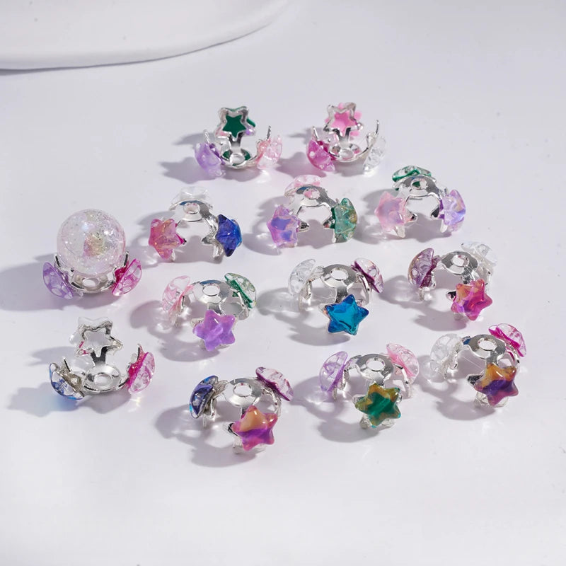 Alloy Glossy Star Bead Caps Random Mixed Transparent Color for 16MM Beads