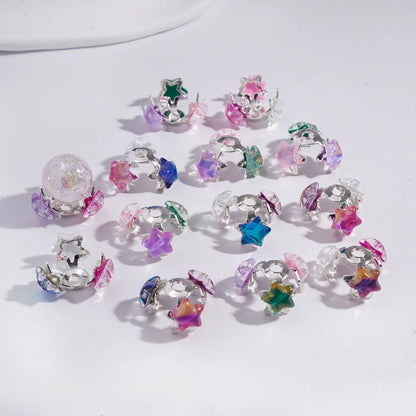 Alloy Glossy Star Bead Caps Random Mixed Transparent Color for 16MM Beads