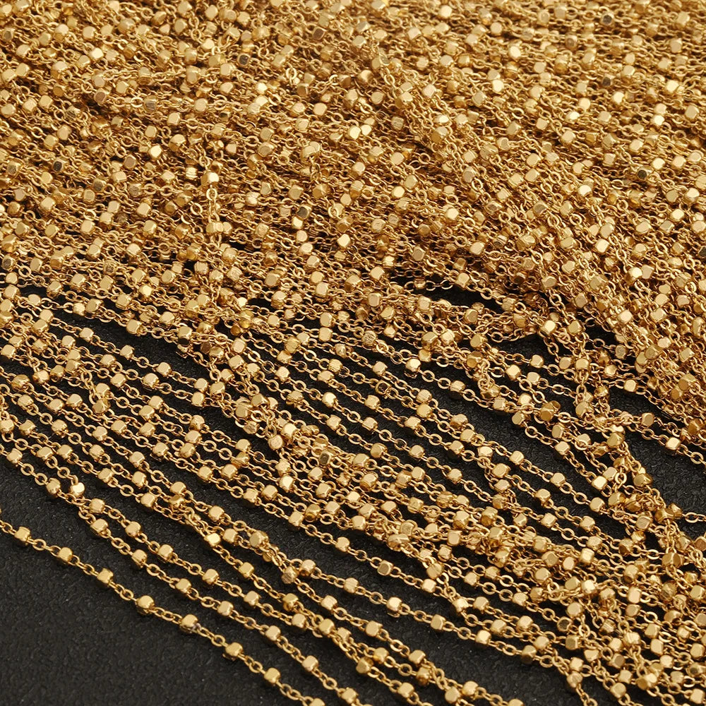 D988 Unique square Beaded Bulk Chain Thin Cross Roller Stainless Steel Vacuum Plating Chains Jewelry for Necklace Anklet Diy