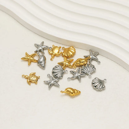 Vintage Stainless Steel 18k Gold Plated Shell Starfish Sea Turtle Sea Snail Charm Pendant for Jewelry Necklace Making