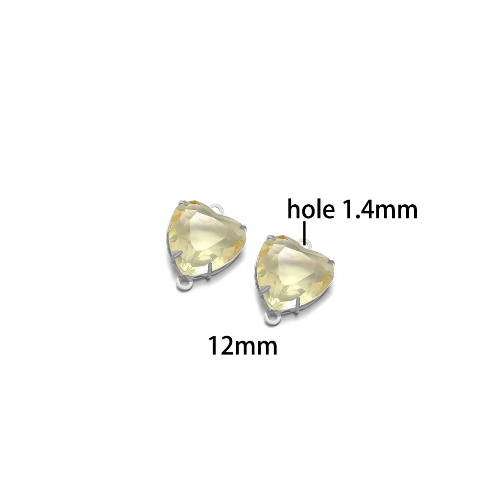 12mm Stainless Steel Gold Plated Double Hole Love Heart Crystal Charm Pendant for Jewelry Necklace Making Jewelry Accessories