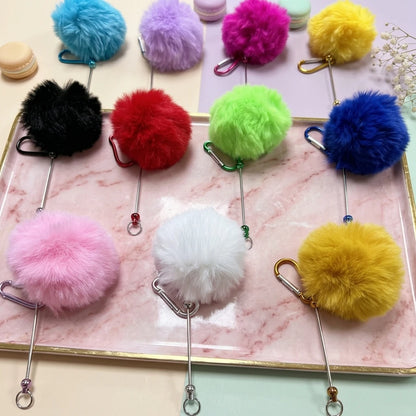 Wholesale in Stock Modern 8CM Fluffy Plastic Balls with Beadable Carabiner Keychain Snap Ring for DIY Bag Charm & Gift Craft